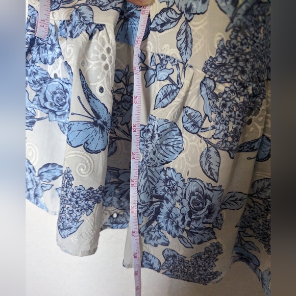 Eliza J Floral Flutter Sleeve Fit & Flare Cotton Dress Blue Size 16 Eyelet - Picture 8 of 9